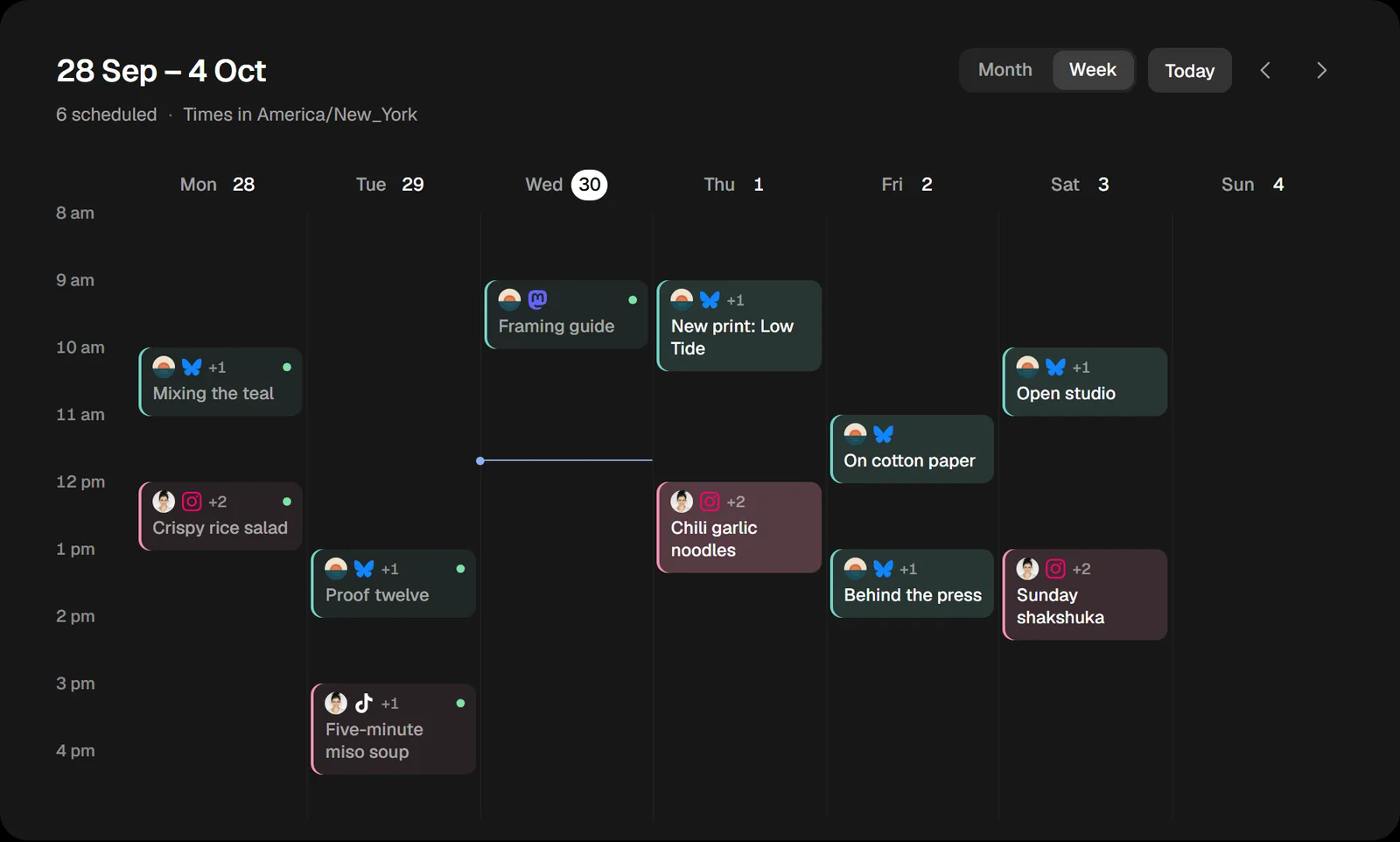 The Postmaxx week calendar with every project’s posts, including one the agent scheduled